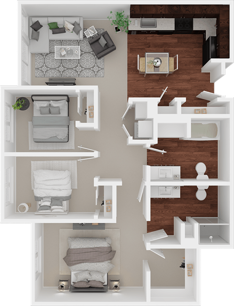 Floor plan for 3 beds, 2 baths, 1171 sqft